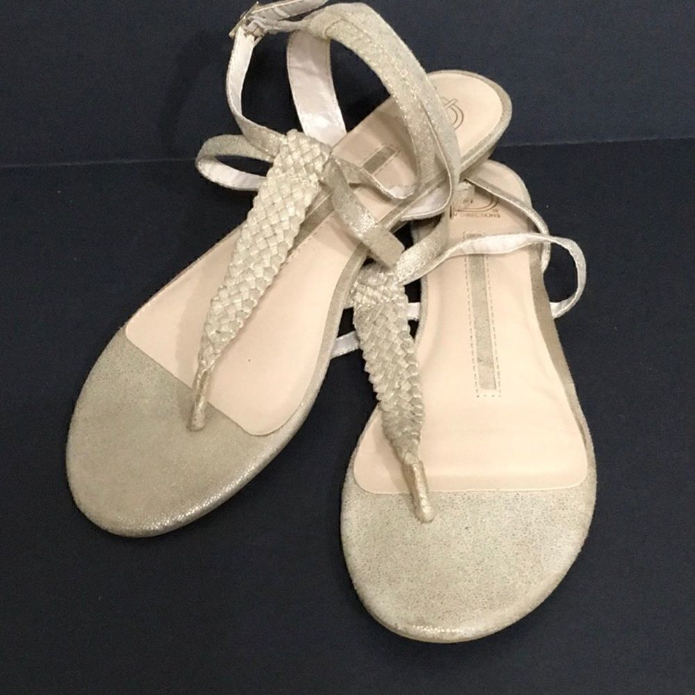 Nude and gold metallic fleck leather sandals